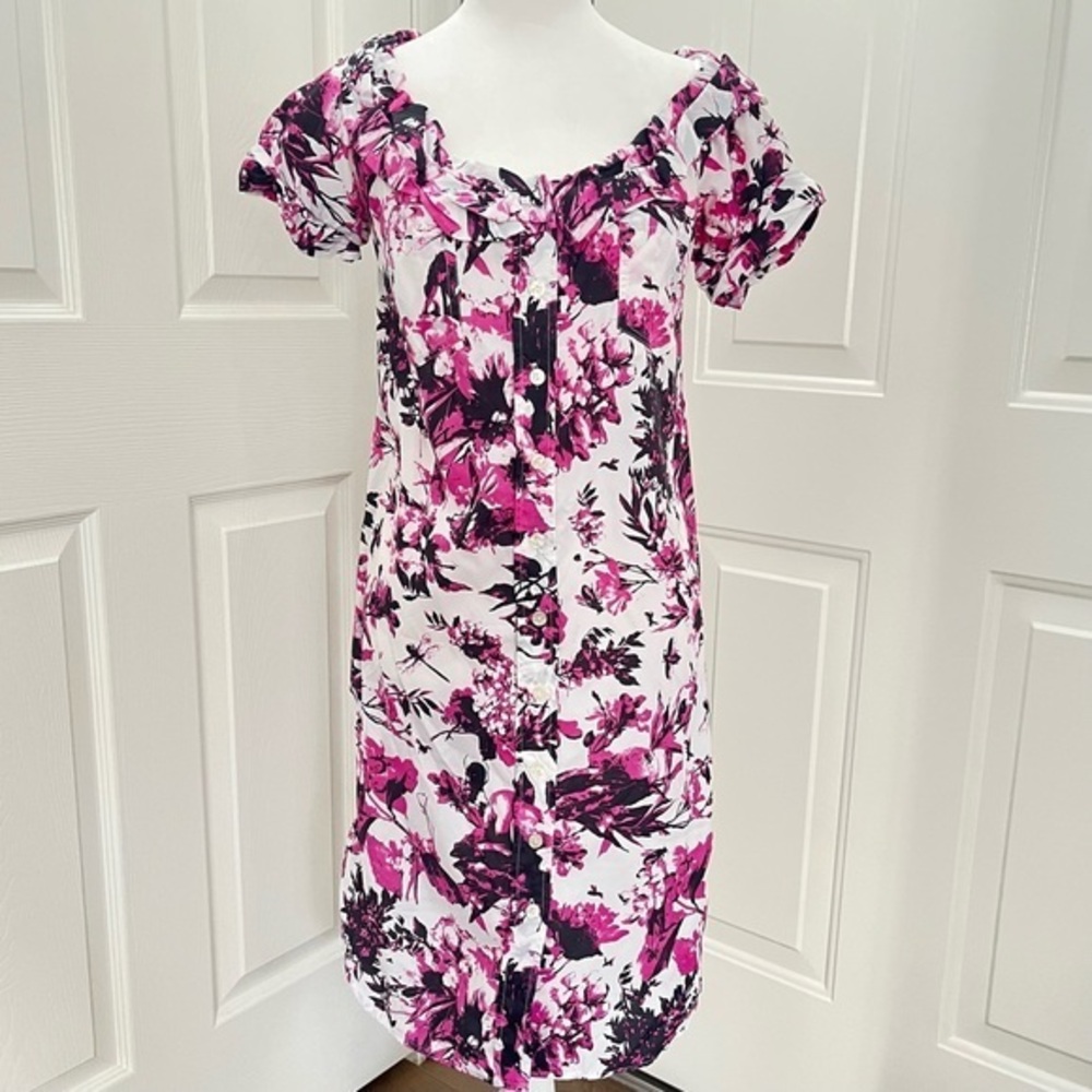 Jean Paul Gaultier for Target Pink Black Purple Floral Dress SZ Small Curved Hem
